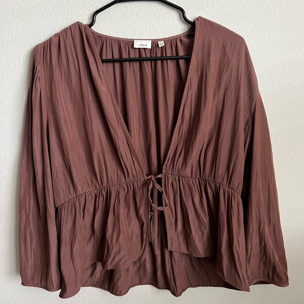 Brown Tie Front Blouse